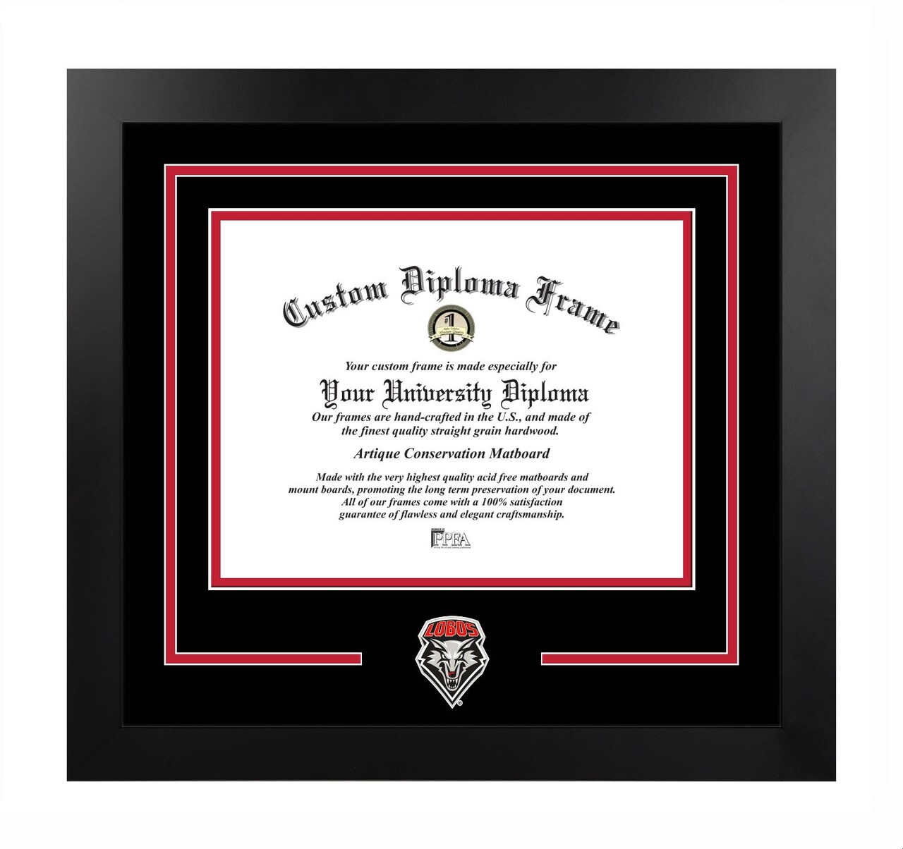 University of New Mexico Lobos 11w x 8.5h Spirit Diploma Manhattan Black Frame with Bonus Campus Images Lithograph (value savings $59)